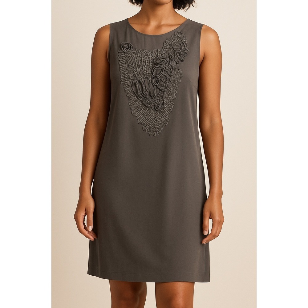 Brunello Cucinelli Gray Silk‎ Embellished Sleeveless Slip Dress Italian Luxury L